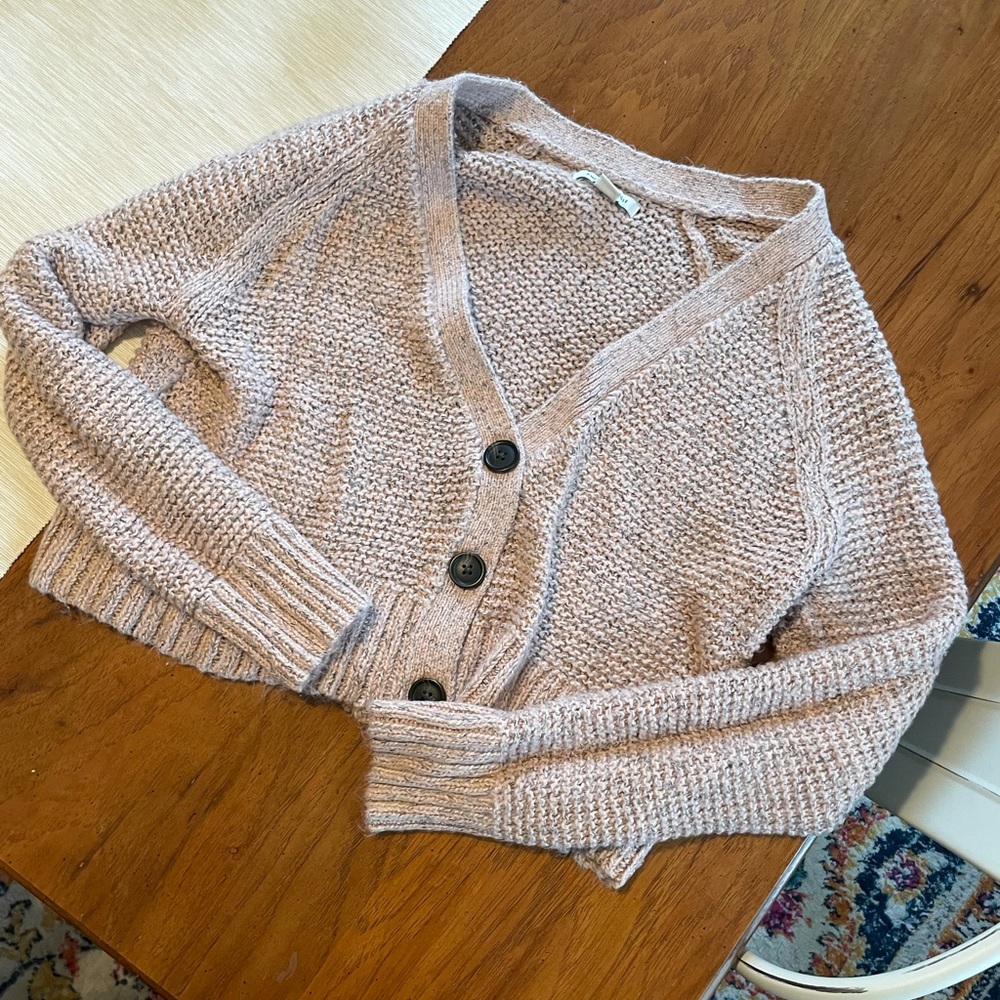 Muted pink cropped button front sweater American eagle